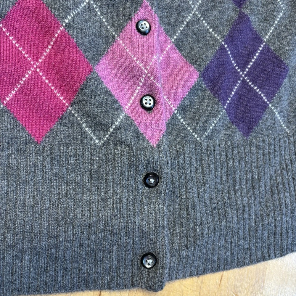Apt 9 Cardigan Argyle Sweater Cashmere‎ Medium Grey Purple Preppy Pink Academia - Picture 4 of 9